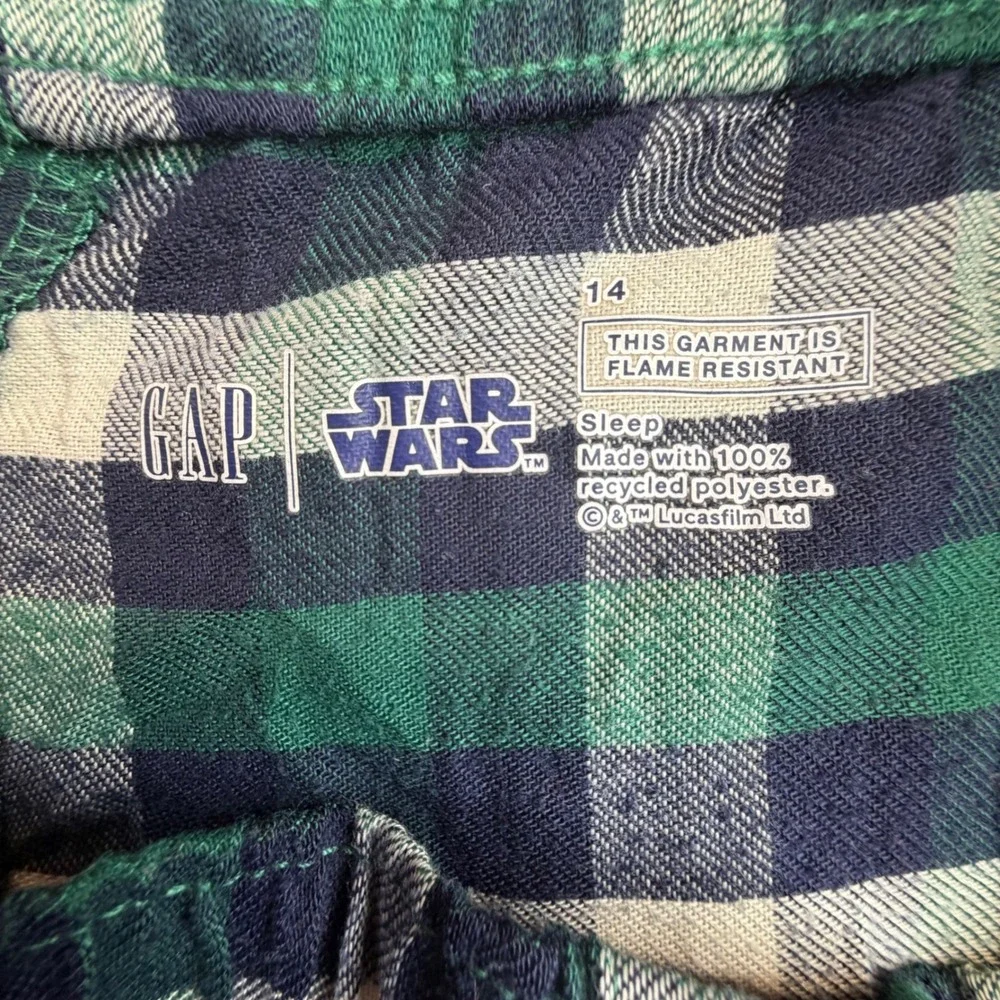 Gap Star Wars Pajama Pants Kids Size 14 Green‎ Plaid Recycled Sleepwear